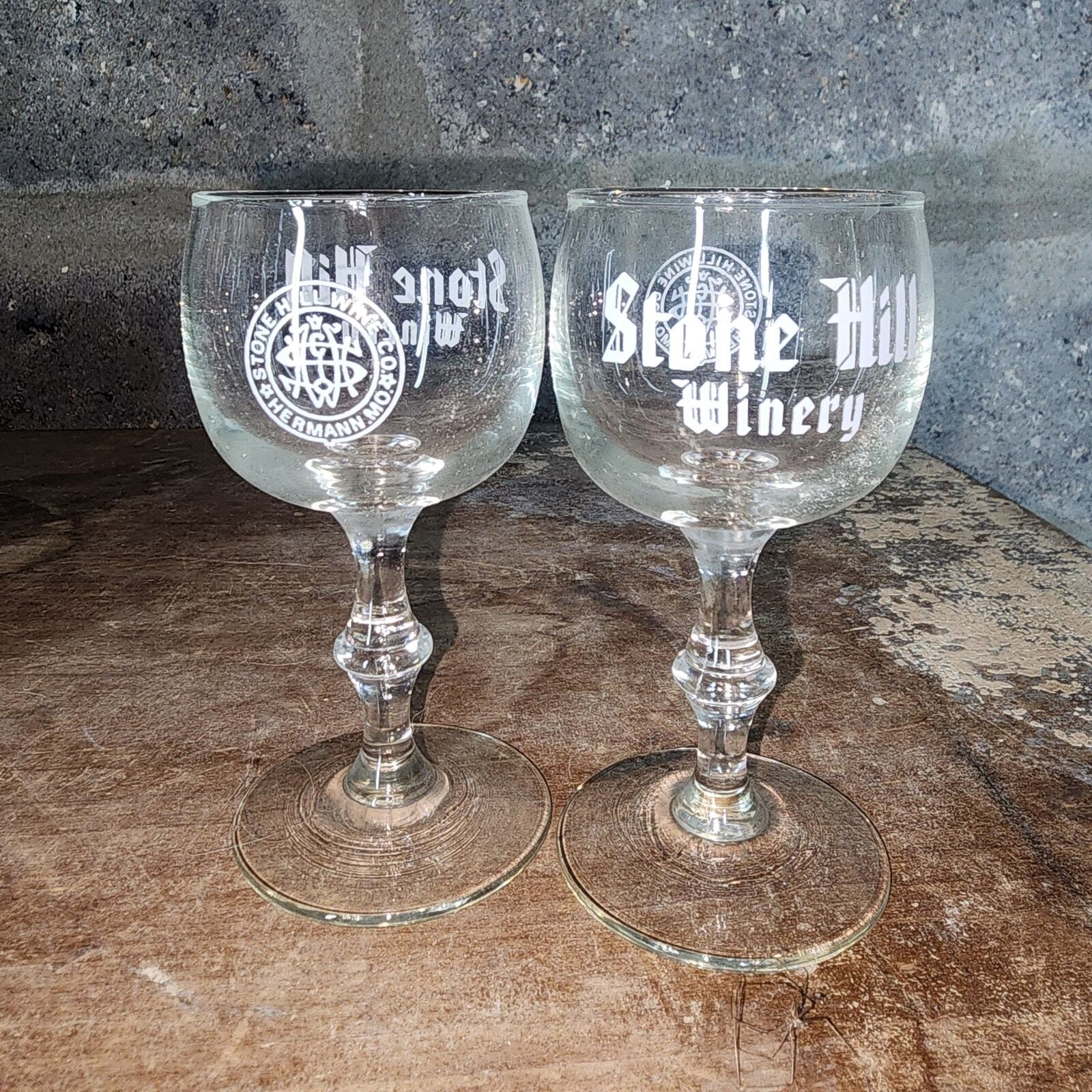 STONE HILL Winery Souvenir Tasting Glasses Hermann Missouri set of 2 vintage