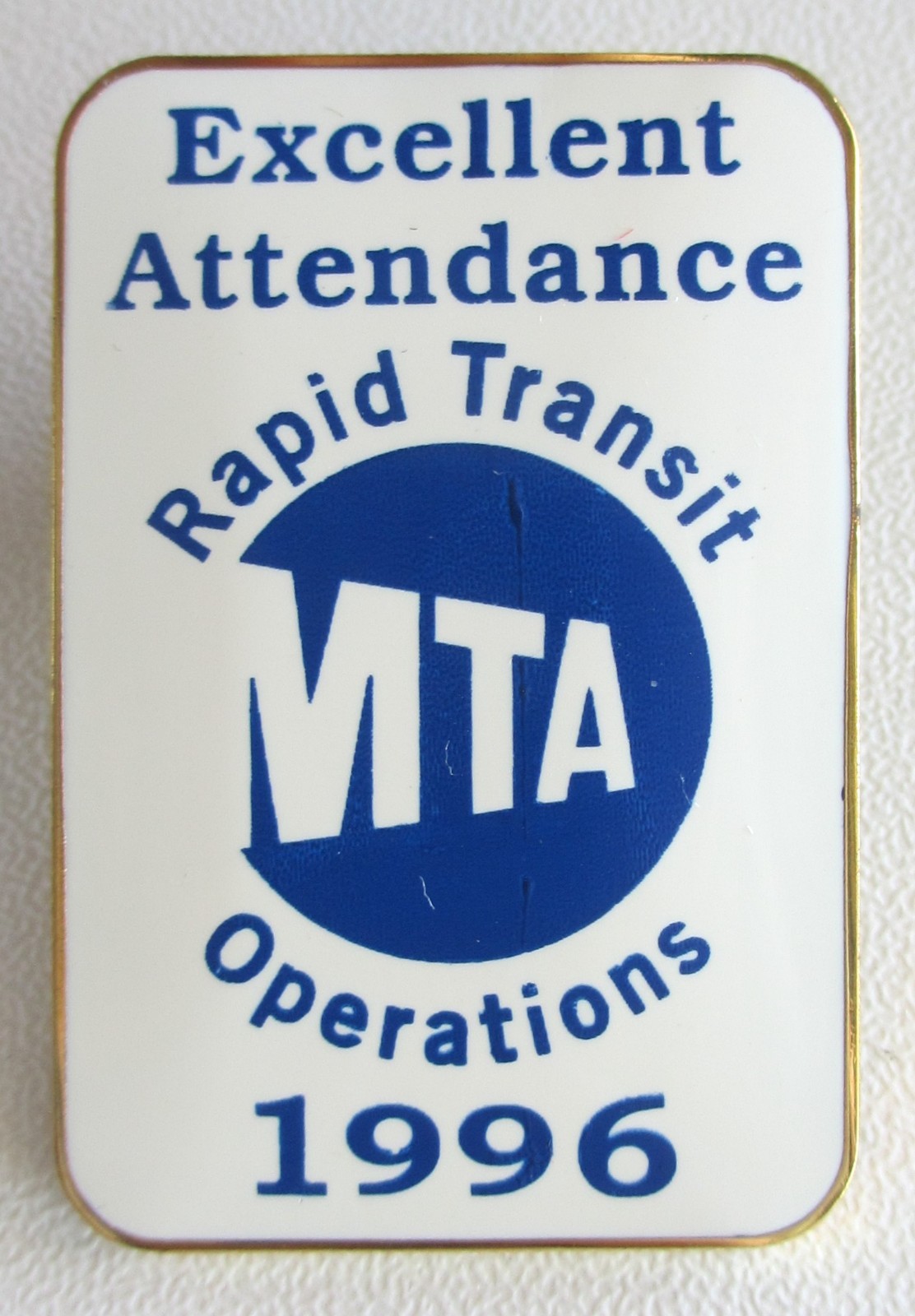 Vintage 1996 New York City Subway Rapid Transit Operations Attendance Lapel Pin Vintage 1996 New York City Subway Rapid Transit Operations Attendance Lapel Pin