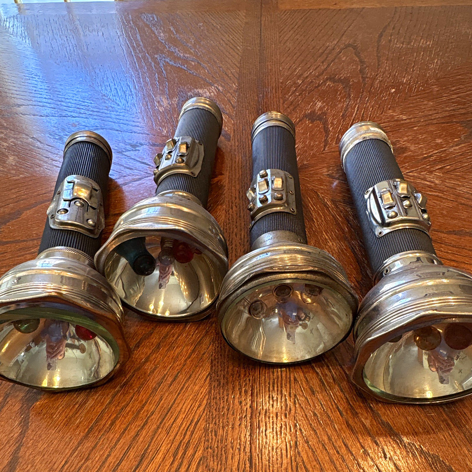 Lot of 4 Vintage Signal Flashlights 3-Bulb Tricolor Industrial Railroad Parts