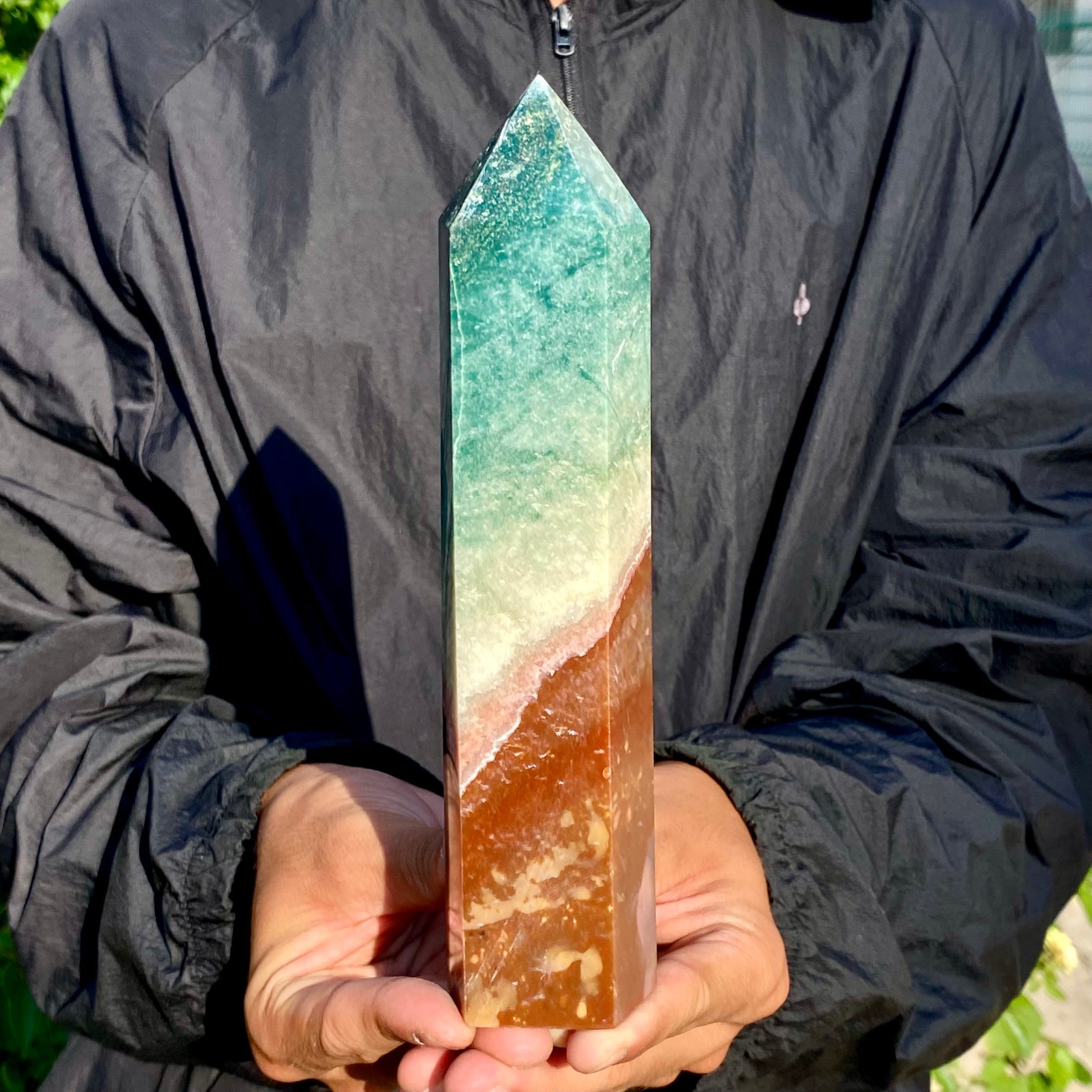 1.68LB Natural Ocean Jasper Tower Crystal Quartz Stone Point Healing Reiki