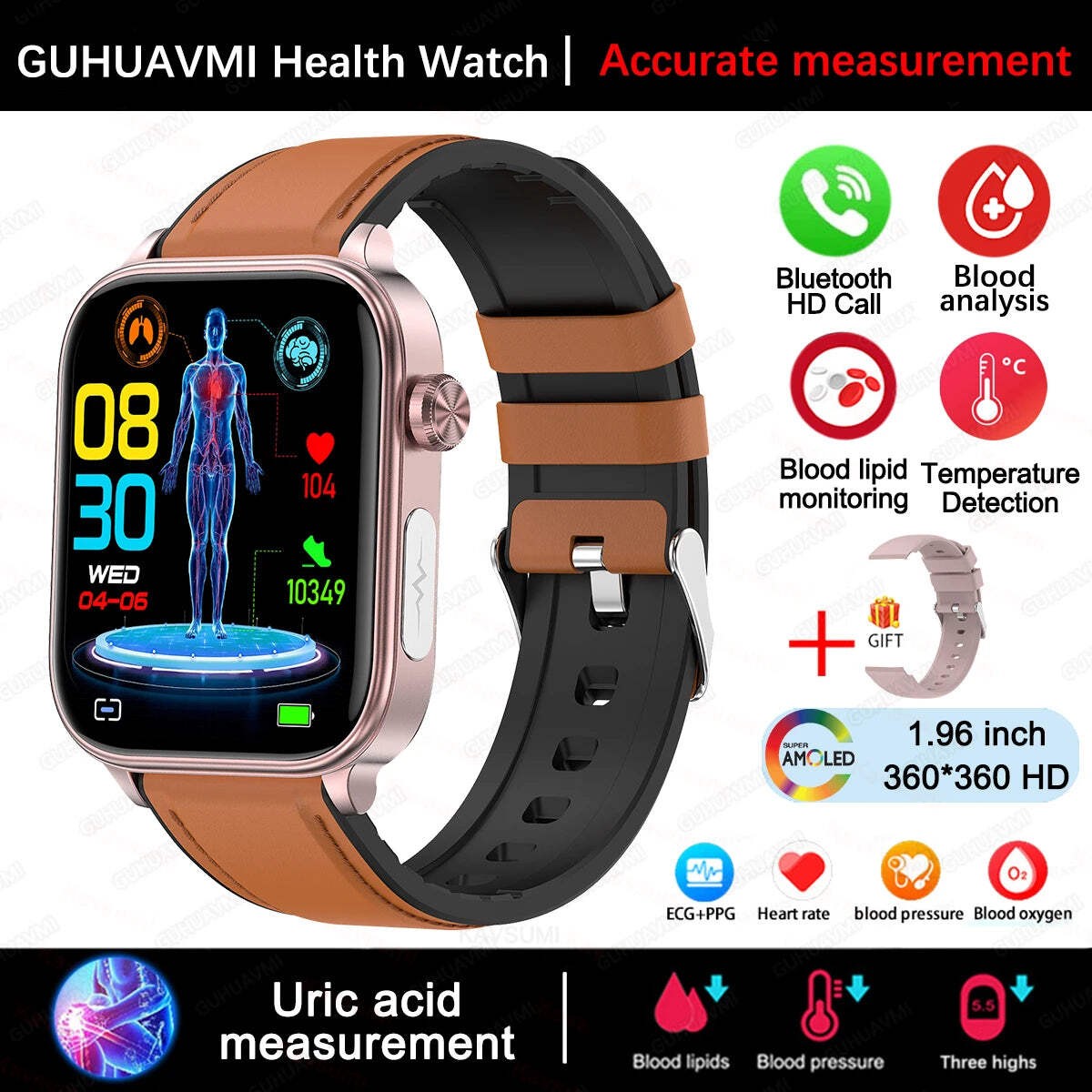2025 New For XIAOMI ECG+PPG Blood Fat Uric Acid Health Smartwatch Men Women Hear