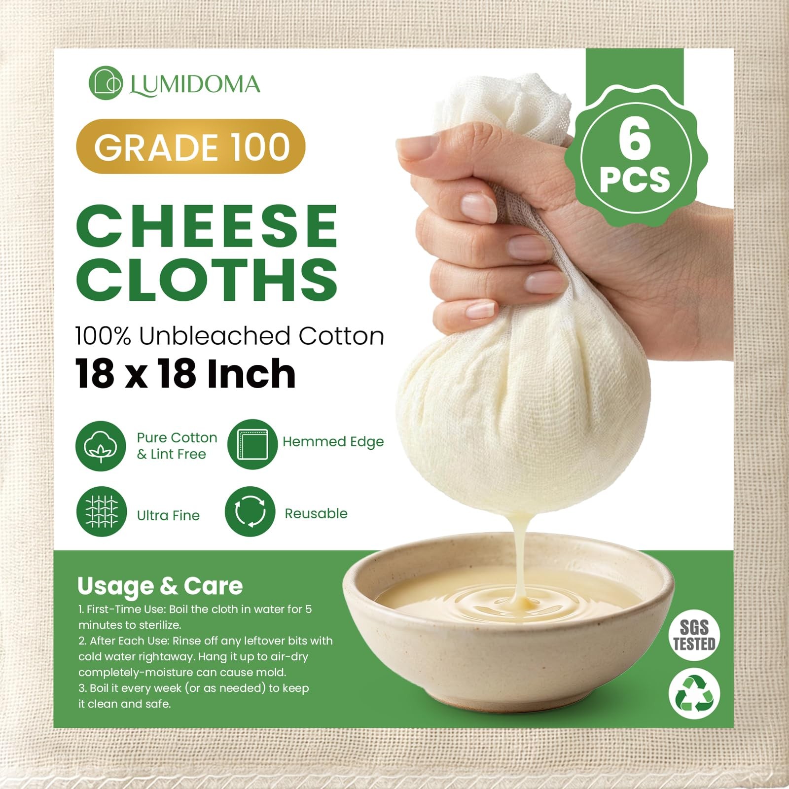 6Pcs Cheese Cloths for Straining 18x18 Inch, Grade 100 Reusable Cheesecloth for 6Pcs Cheese Cloths for Straining 18x18 Inch, Grade 100 Reusable Cheesecloth for