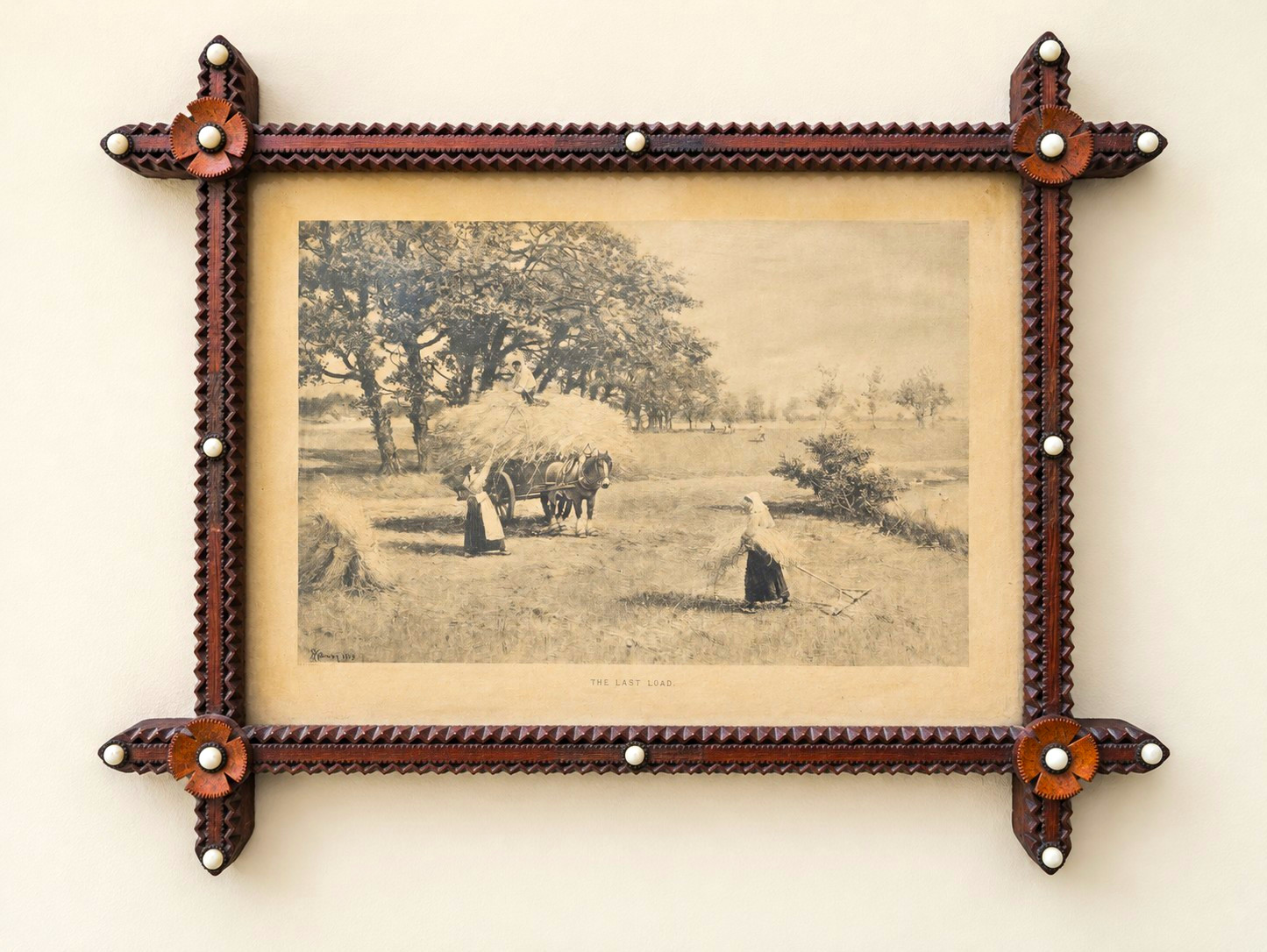 Large Antique Tramp Art Frame, 30\ Large Antique Tramp Art Frame, 30\