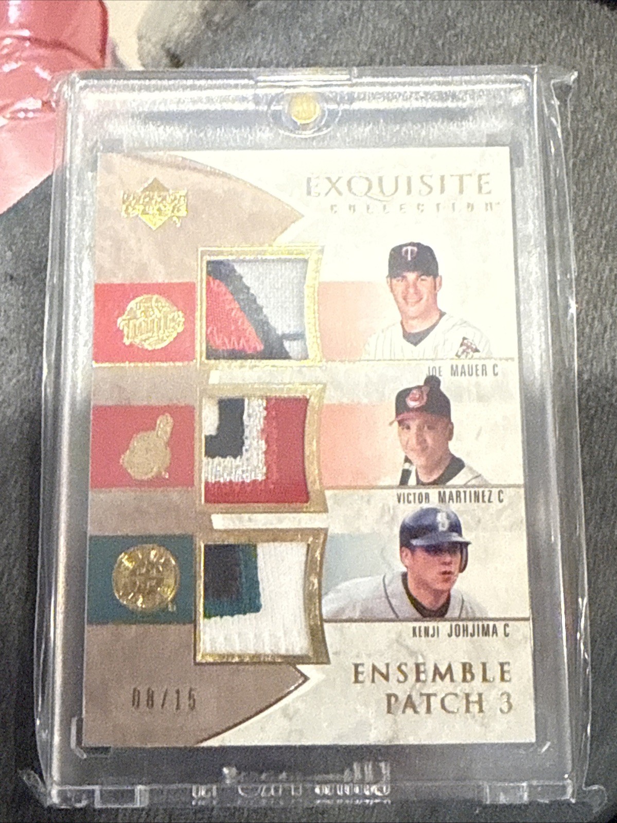 06 UD Exquisite Ensemble Patch 3 Joe Mauer Victor Martinez Kenji Johjima 08/15 06 UD Exquisite Ensemble Patch 3 Joe Mauer Victor Martinez Kenji Johjima 08/15