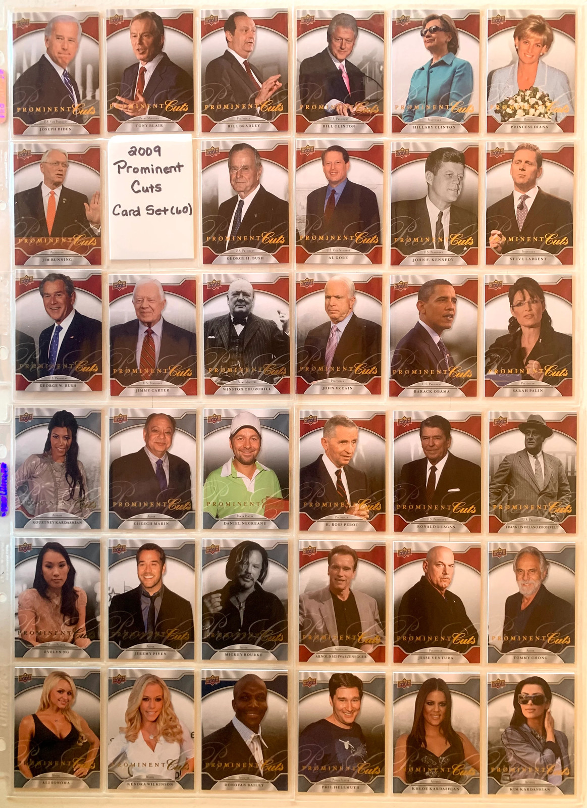 2009 UD Prominent Cuts Complete Base Card Set 1-60 NM Kardashian Jordan Obama
