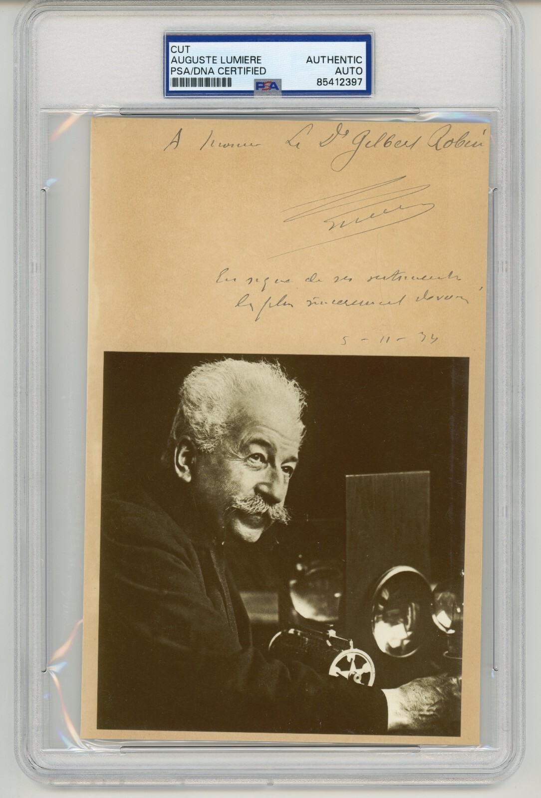 Auguste Lumiere ~ Signed Autographed 1934 Photograph Display ~ PSA DNA Encased Auguste Lumiere ~ Signed Autographed 1934 Photograph Display ~ PSA DNA Encased