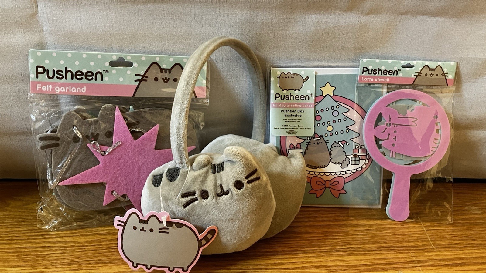 Pusheen Box Lot Earmuffs, Greeting Cards, Latte Stencils, Felt Garland