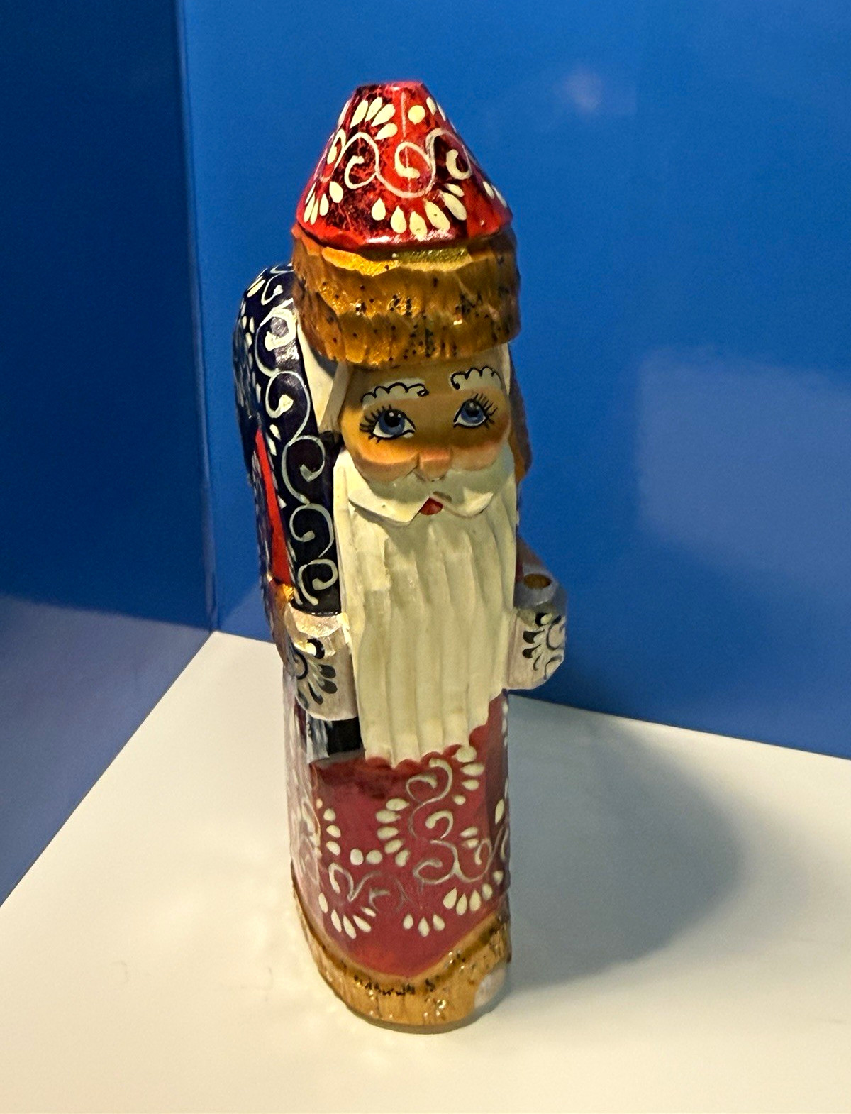 Hand Painted Wood Santa Claus Figurine, Signed Marina Belok, 2001, 5.75 in Hand Painted Wood Santa Claus Figurine, Signed Marina Belok, 2001, 5.75 in