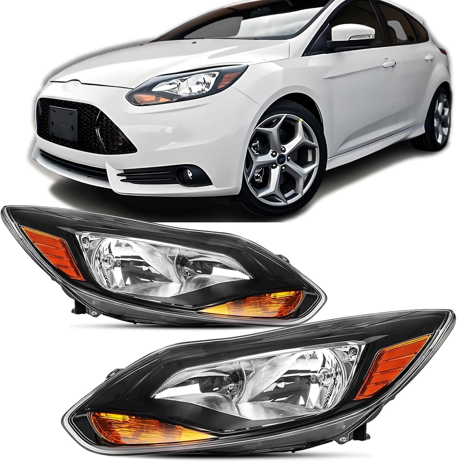 Headlights Assembly for 2012 2013 2014 Ford Focus S SE ST, Halogen Headlamp Asse Headlights Assembly for 2012 2013 2014 Ford Focus S SE ST, Halogen Headlamp Asse