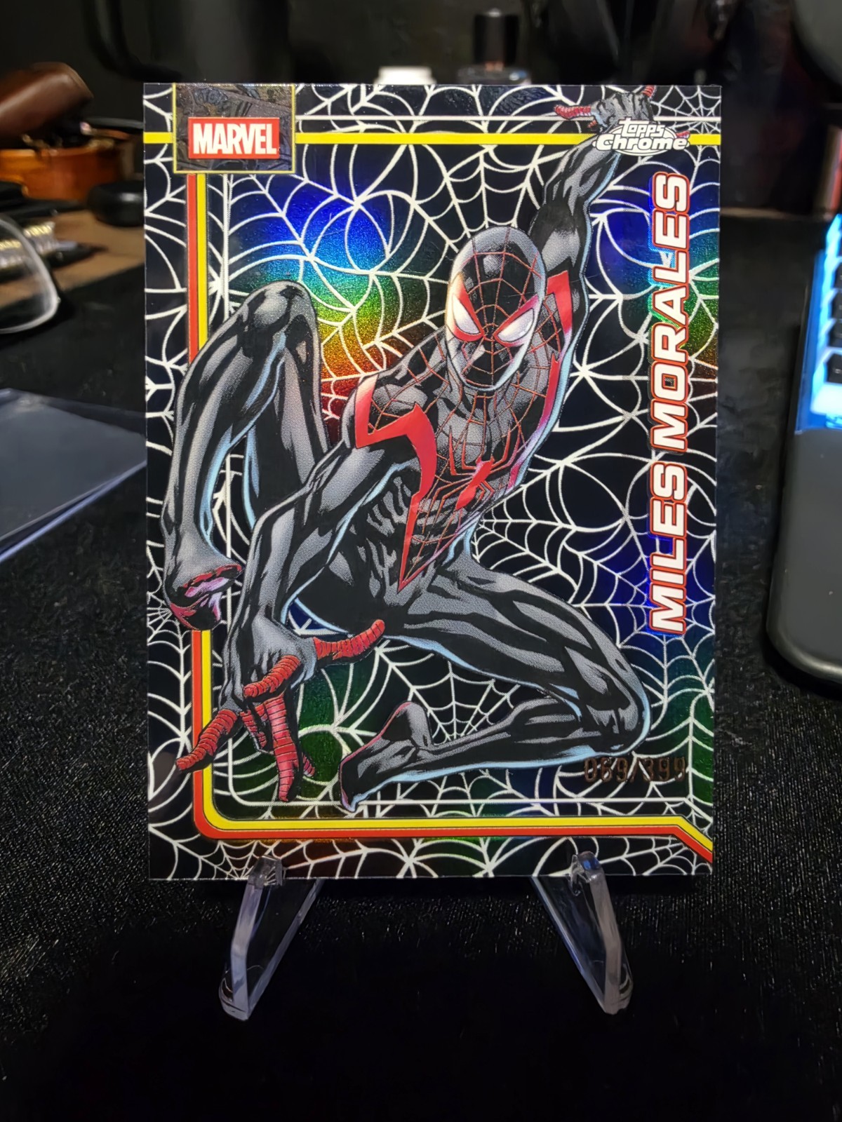 2026 Topps Chrome Marvel Spider Web Refractor /399 Card #065 - MILES MORALES 2026 Topps Chrome Marvel Spider Web Refractor /399 Card #065 - MILES MORALES