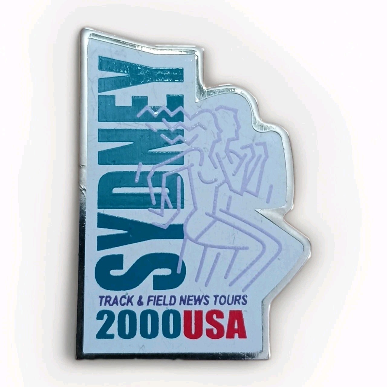 Vintage 2000 Olympic Sydney Australia USA Track and Field News Tours Lapel Pin