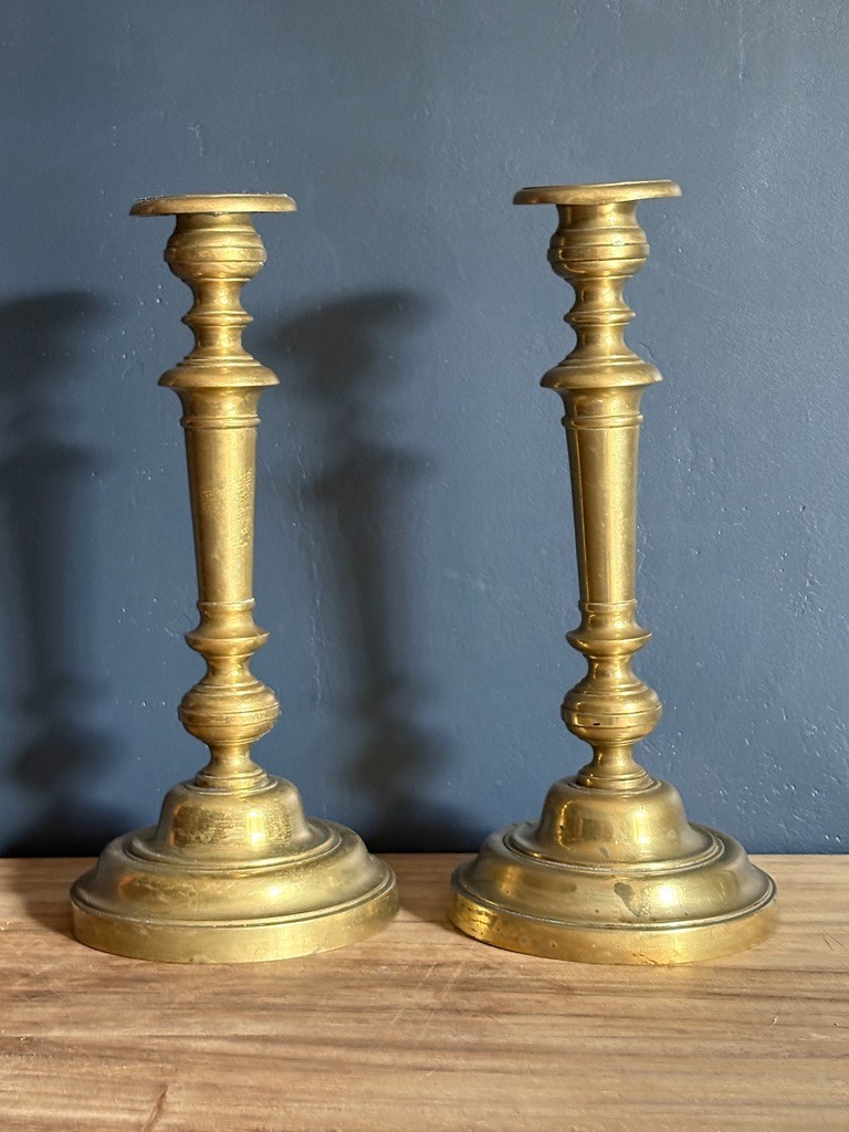 Pair of 19th Century French Brass Candlesticks Pair of 19th Century French Brass Candlesticks