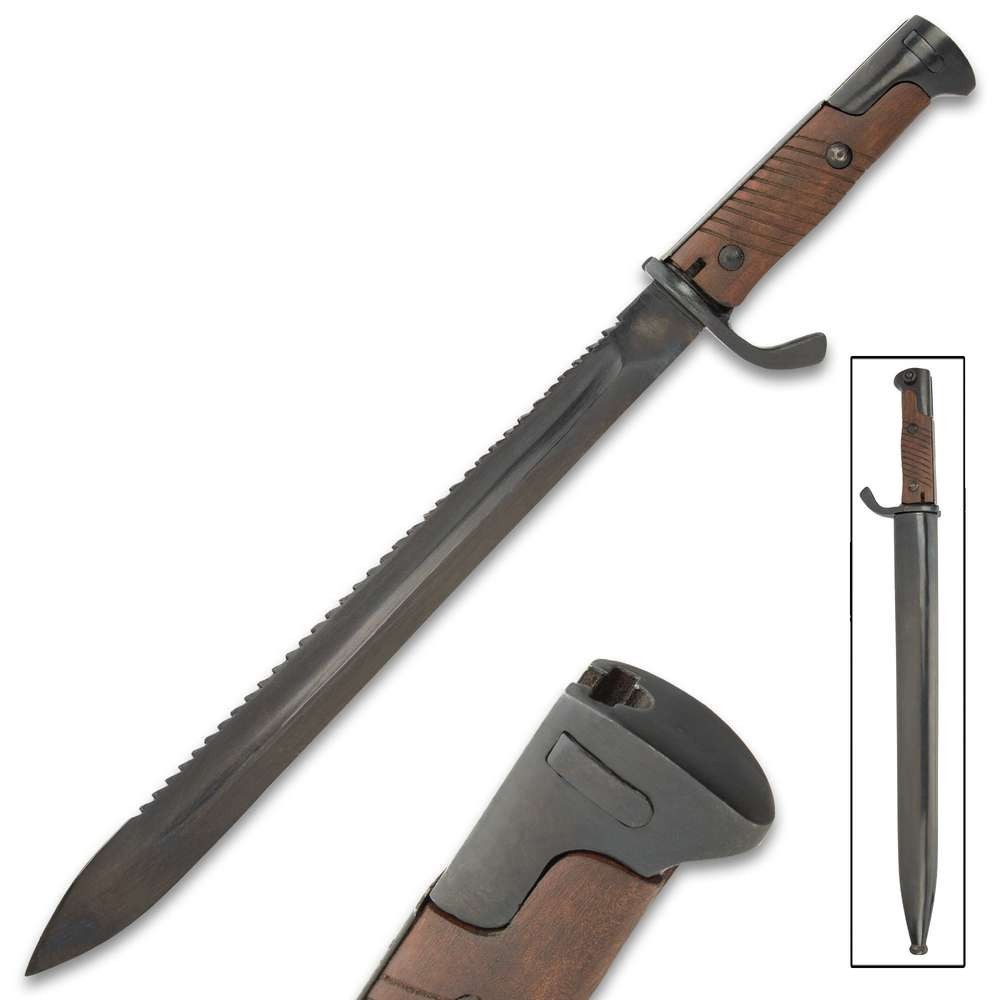 German M98 05 Butcher Sawback Bayonet With Scabbard - Quality Reproduction