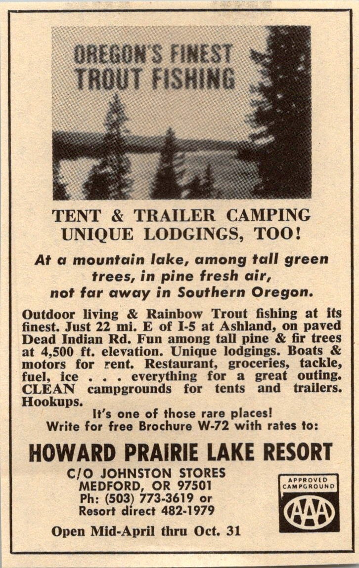 Howard Prairie Lake Resort C/o Johnston Stores Medford OR 1974 Ad TAk6-S133 Howard Prairie Lake Resort C/o Johnston Stores Medford OR 1974 Ad TAk6-S133