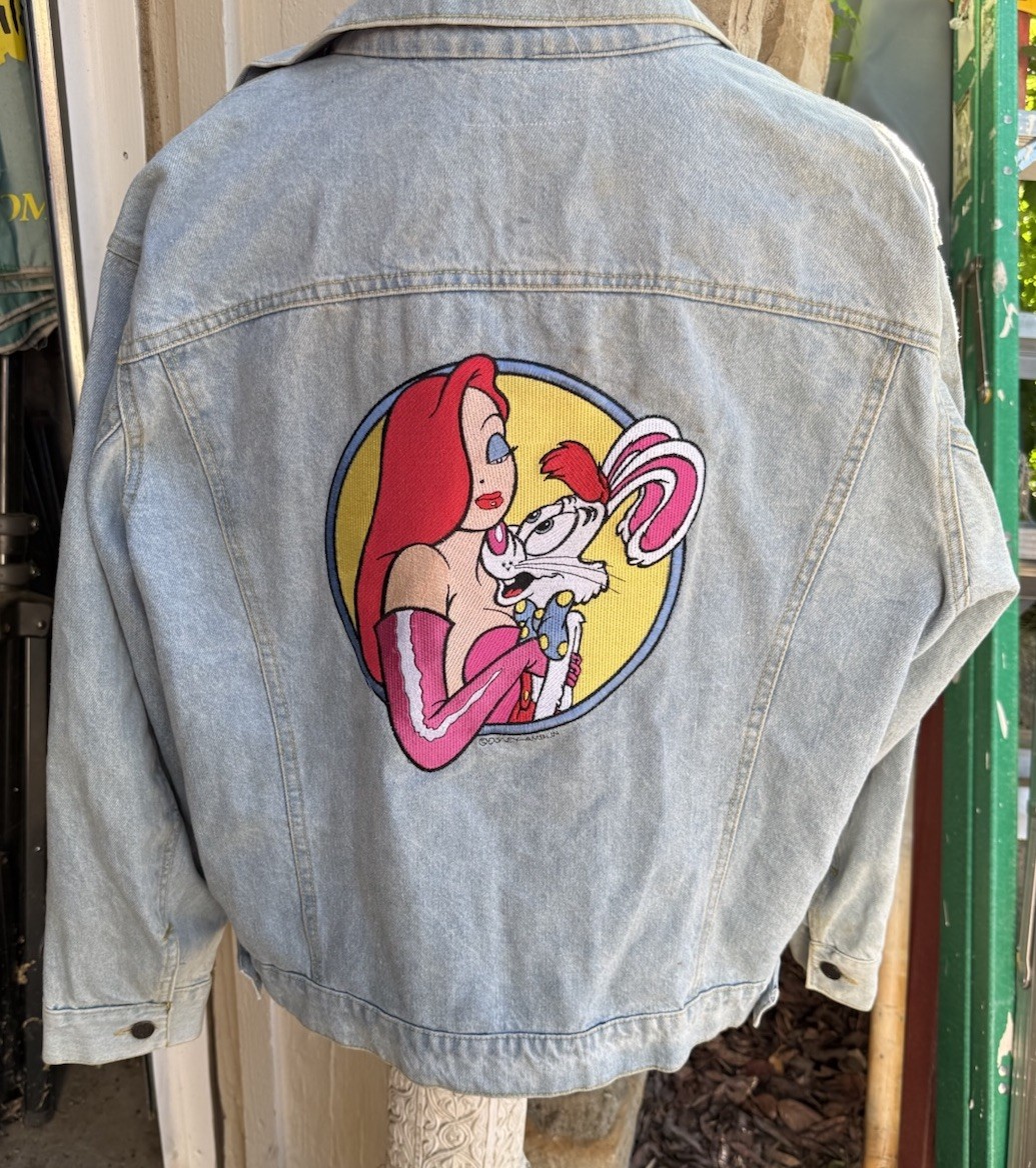 Vintage 80\'s Disney Fashions Embroidered Roger Rabbit & Jessica Jeans Jacket L