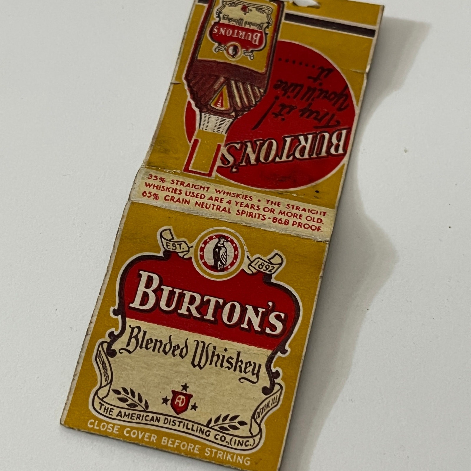 Burton\'s Blended Whiskey Vintage Matchbook Cover MM8-2