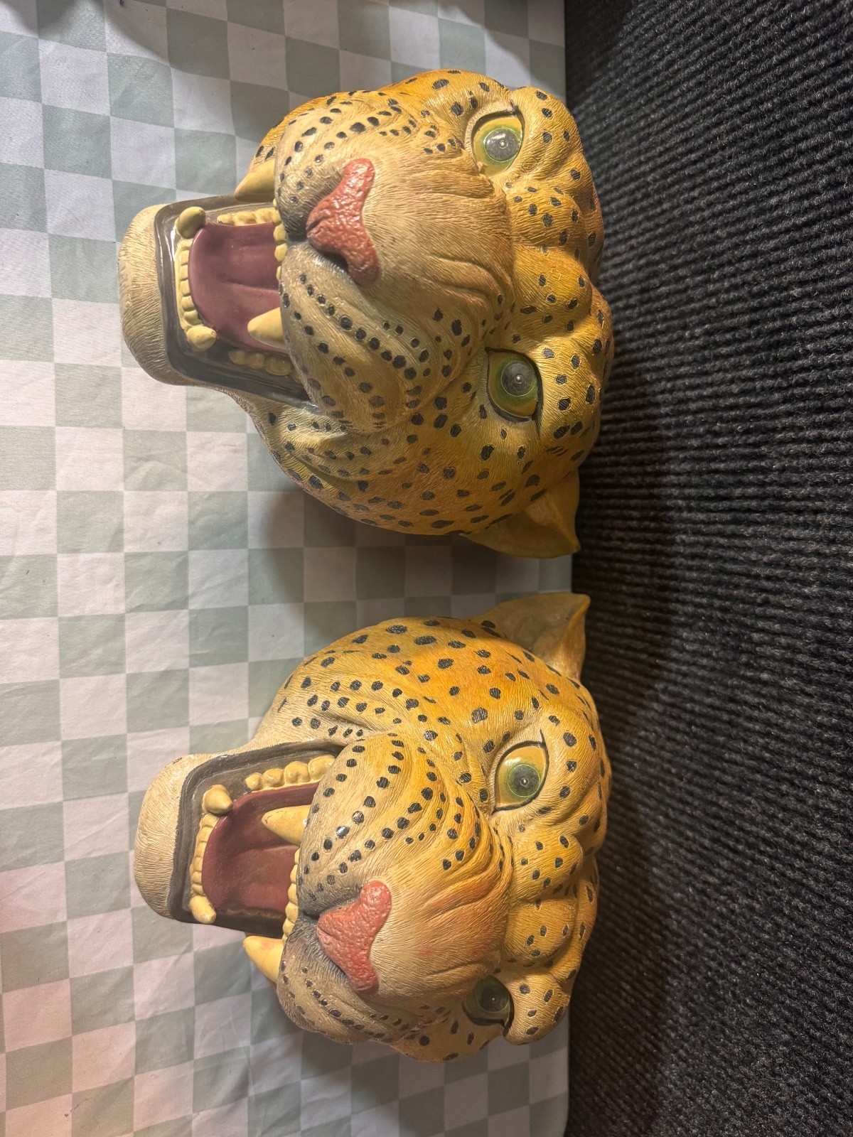 Pair of Vintage Toscano Leopard Head Wall Sculptures