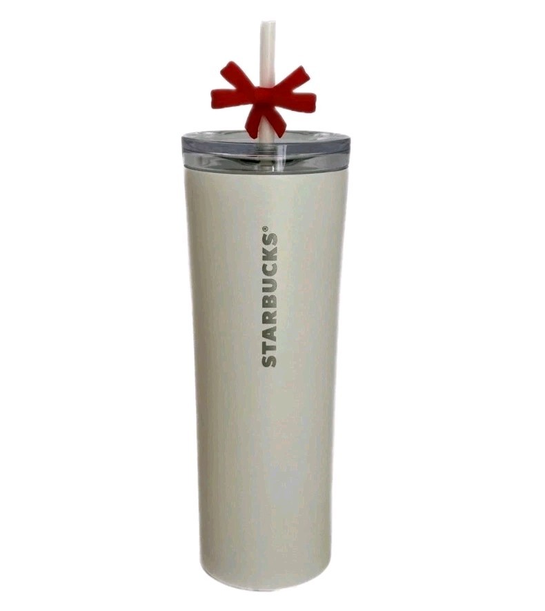 Starbucks 2025 White SS Cold Cup Tumbler 20oz w/ Red Bow Topper Ltd Edition NWT Starbucks 2025 White SS Cold Cup Tumbler 20oz w/ Red Bow Topper Ltd Edition NWT