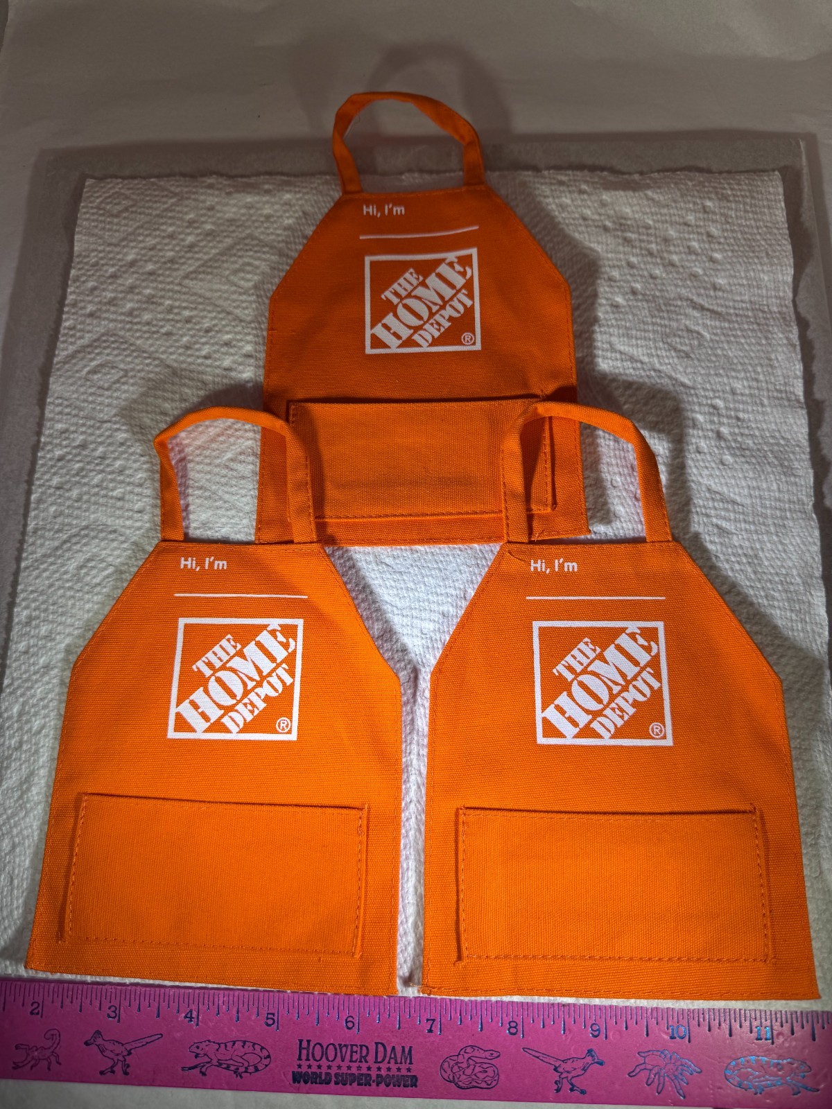 THE HOME DEPOT 3 MINIATURE ORANGE CLOTH WORK APRONS WITH LOGO THE HOME DEPOT 3 MINIATURE ORANGE CLOTH WORK APRONS WITH LOGO