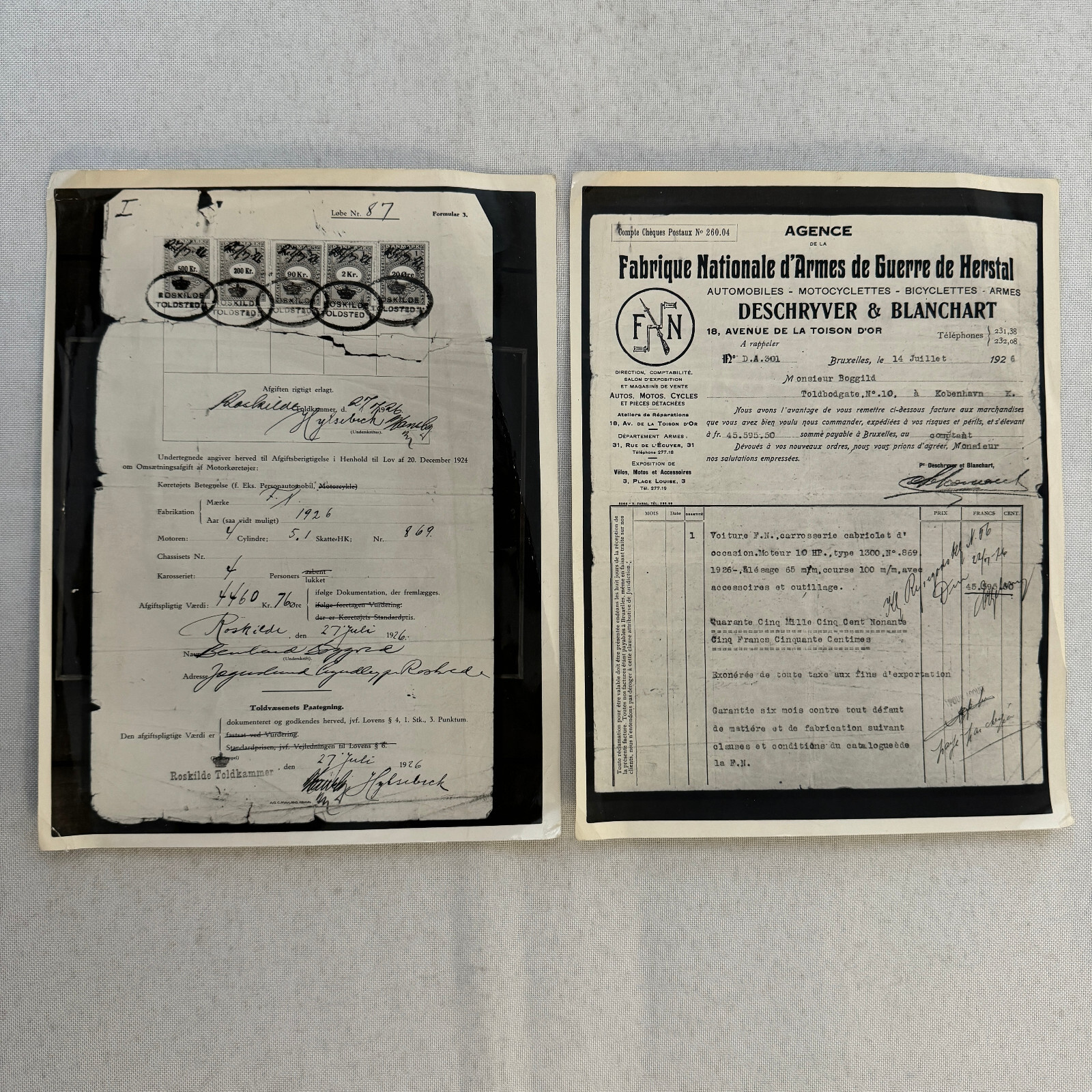 Fabrique Nationale FN Car Automobile Purchase Document Photograph Lot 2x