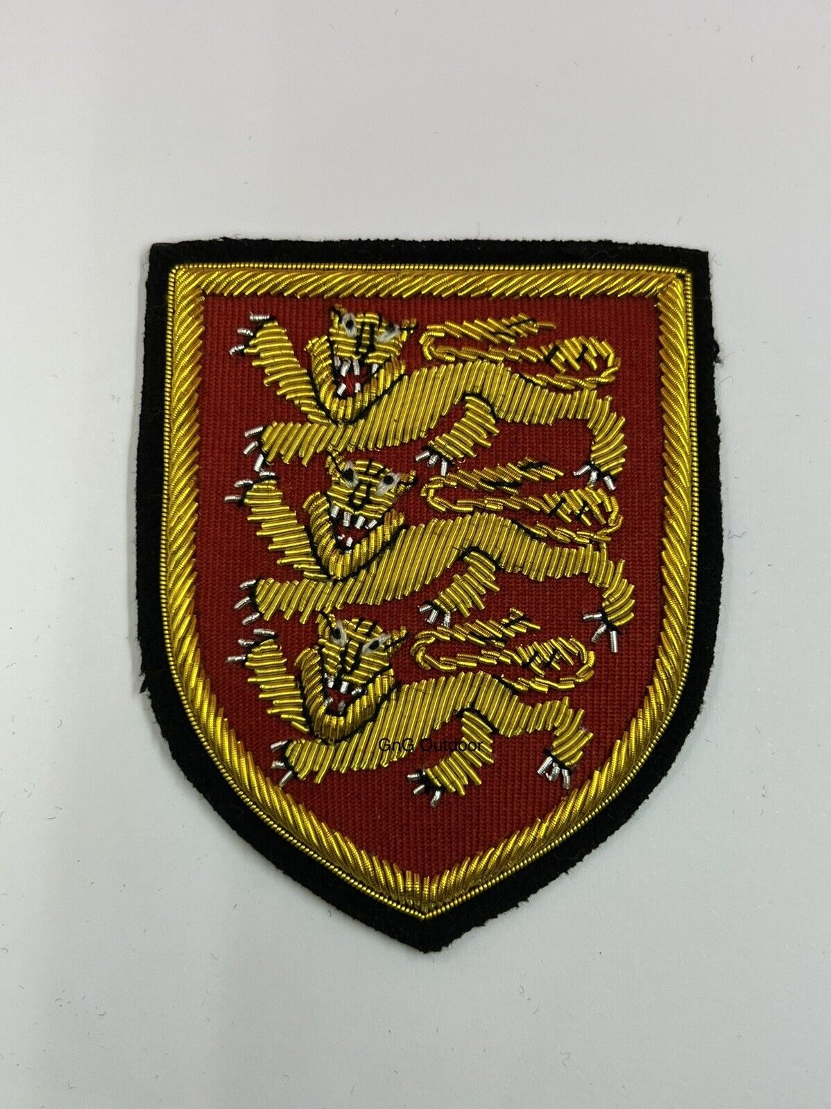 Three Lions Coat Of Arms Crest Hand Embroidered Bullion Wire Three Lions Badge