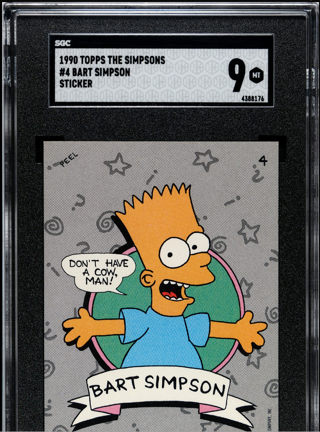 1990 TOPPS #4 BART SIMPSON *TRUE ROOKIE CARD* STICKER SGC 9 POP 5 (NOT BARTMAN) 1990 TOPPS #4 BART SIMPSON *TRUE ROOKIE CARD* STICKER SGC 9 POP 5 (NOT BARTMAN)