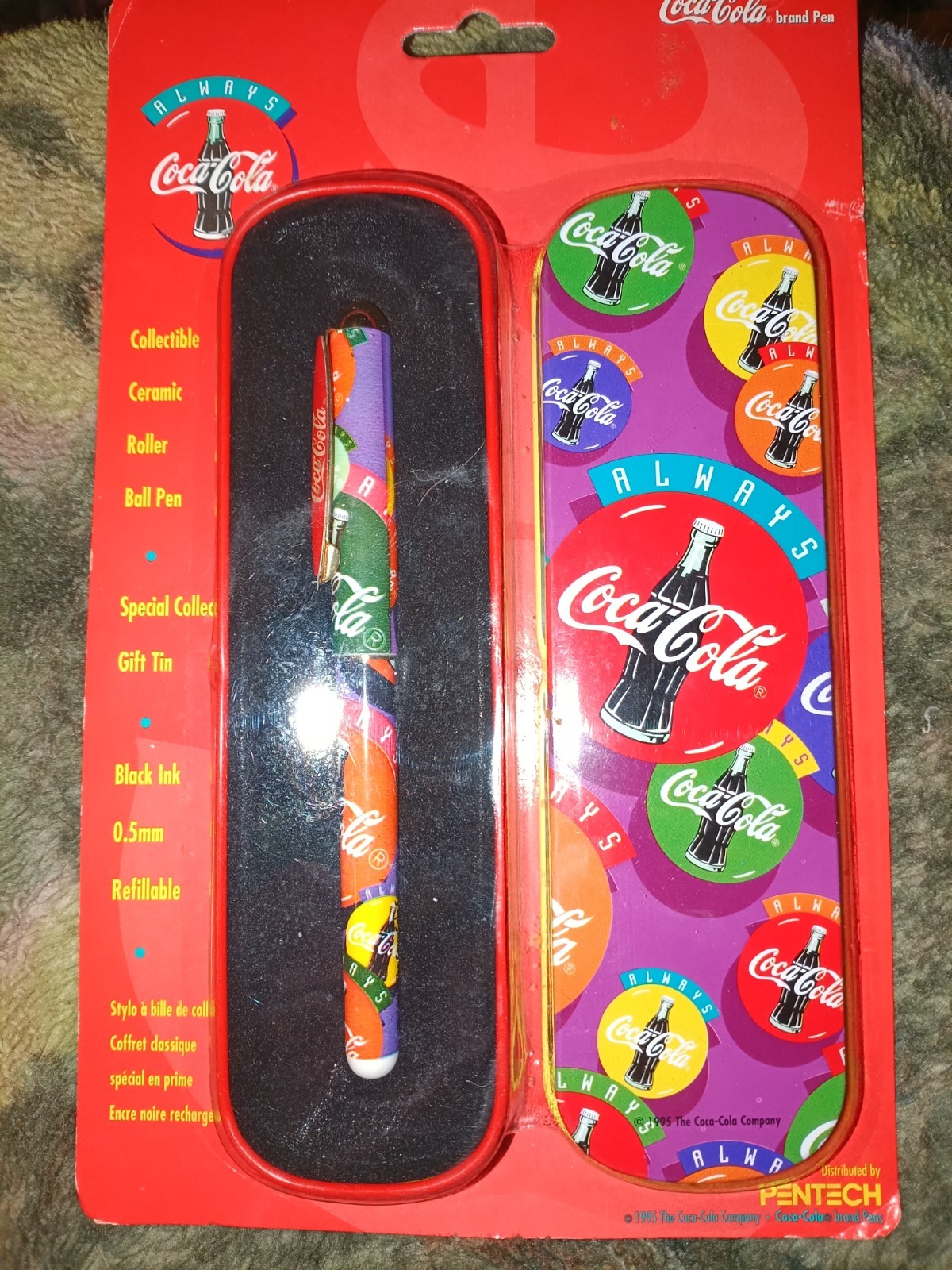 Vtge. 1995 Coca-Cola Ceramic Roller Ball Pen Gift Tin Black Ink 0.5mm Refillable Vtge. 1995 Coca-Cola Ceramic Roller Ball Pen Gift Tin Black Ink 0.5mm Refillable