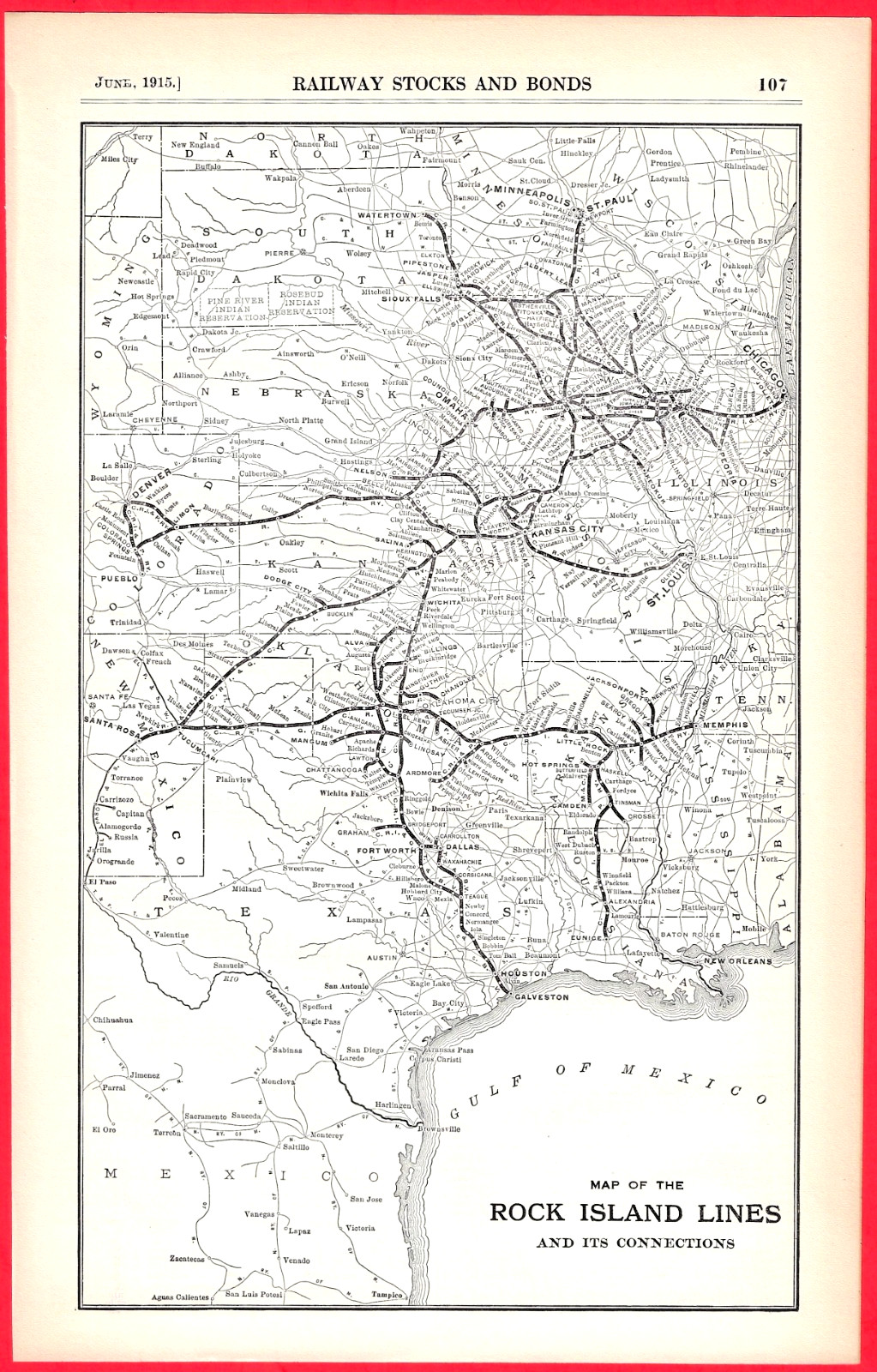 Vintage 1915 Rock Island Lines Railroad Map 8 x 12.5 Vintage 1915 Rock Island Lines Railroad Map 8 x 12.5