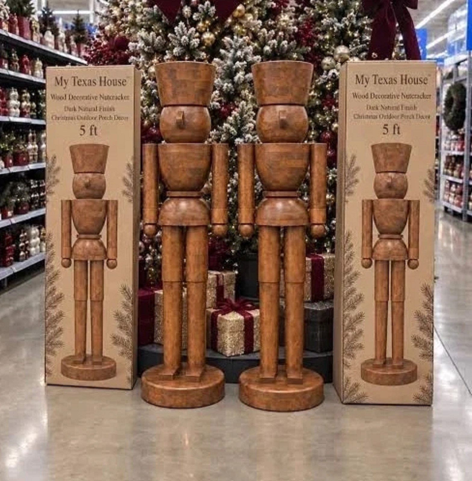 Set of 2 My Texas House 5ft Wood Decorative Nutcracker in Dark Natural Finish Set of 2 My Texas House 5ft Wood Decorative Nutcracker in Dark Natural Finish