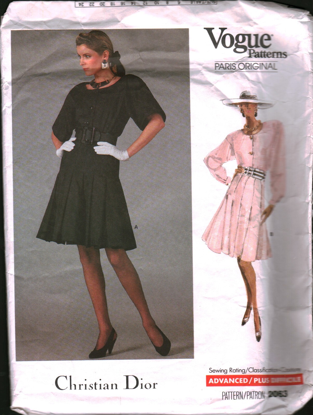 2063 Vintage Vogue Sewing Pattern Misses 1980s Dress Loose Bodice UNCUT Dior 10