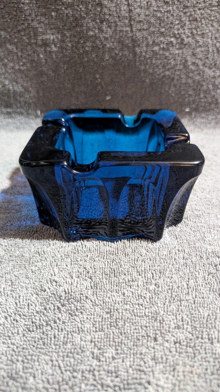 Vintage Cobalt Blue Art Glass Square Ashtray Heavy MCM 5 Vintage Cobalt Blue Art Glass Square Ashtray Heavy MCM 5