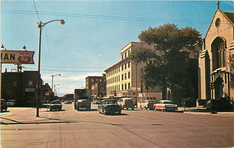Autos Truck 1950s City of Laramie Wyoming Business District Eaton postcard 175