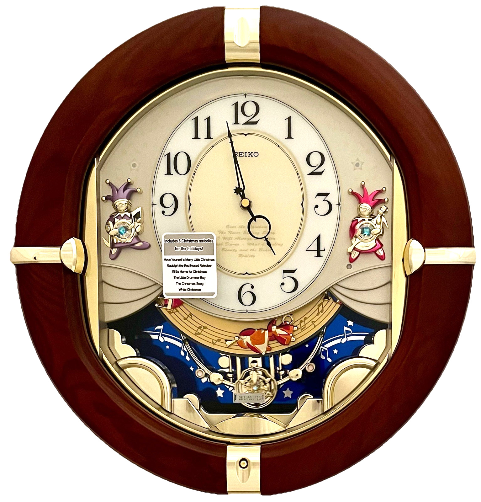 NIB Seiko Melodies In Motion Wooden Elves Musical Clock QXM144BRH