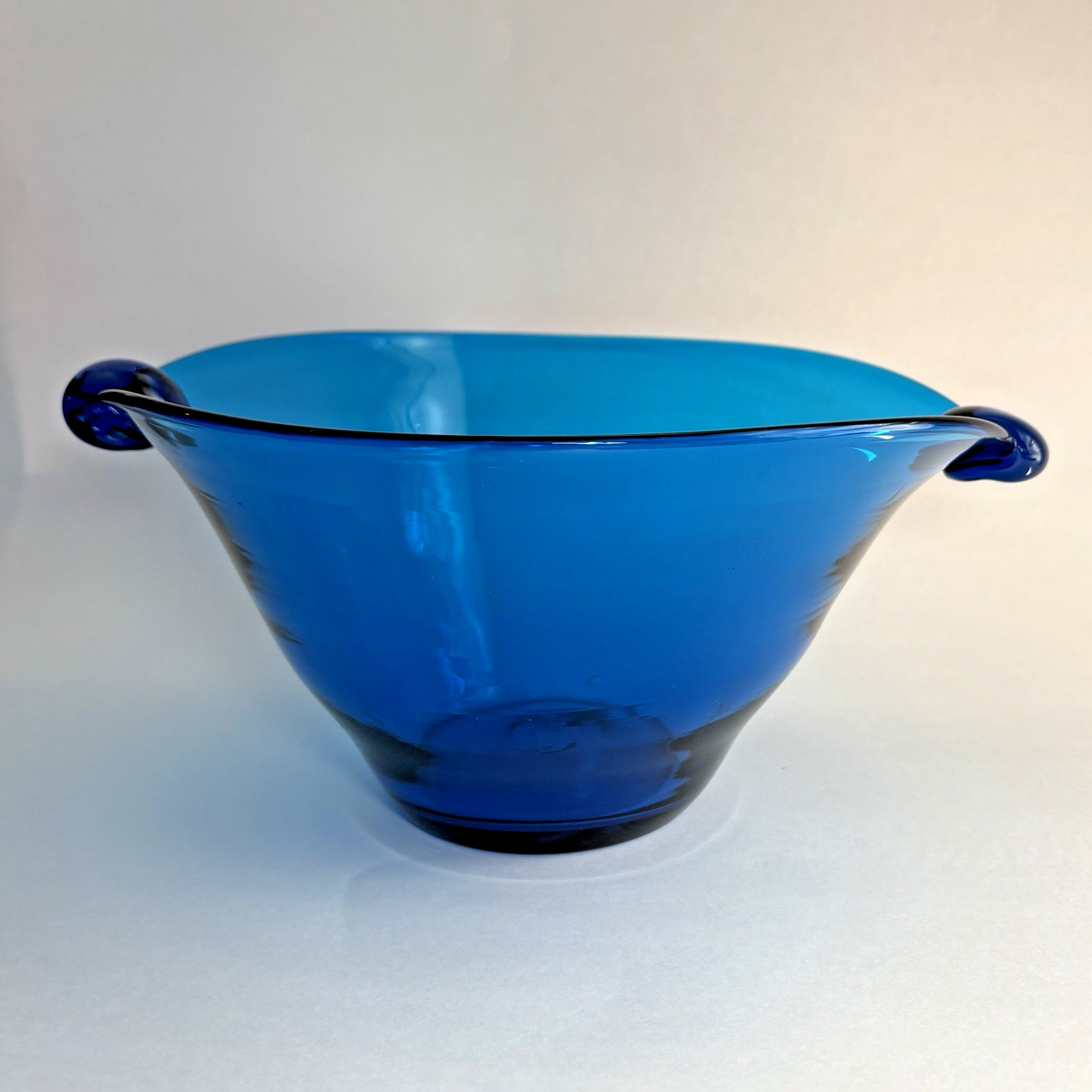 RARE 1940s Blenko Blob-Handled Blue Bowl #517M Exquisite Artisan Handblown RARE 1940s Blenko Blob-Handled Blue Bowl #517M Exquisite Artisan Handblown
