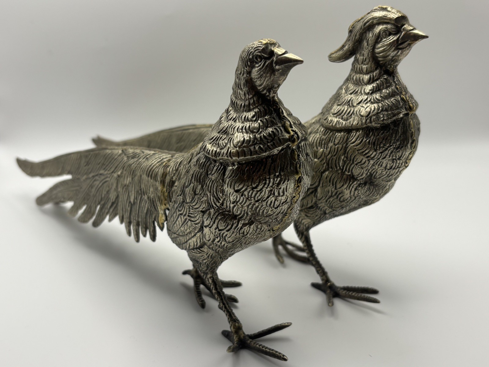 Pair of Vintage 11” Silver Plated Pheasant Bird Figures Made in Italy Pair of Vintage 11” Silver Plated Pheasant Bird Figures Made in Italy
