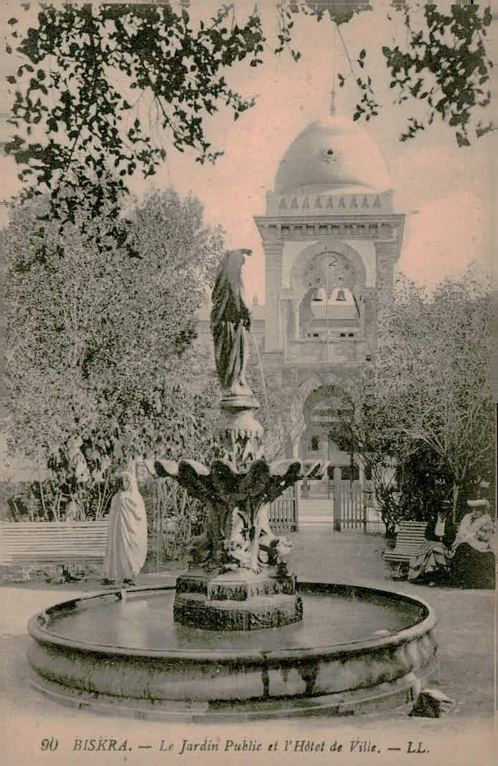 Biskra Algeria Public Garden & City Hall Vintage Postcard LL Levy Fils