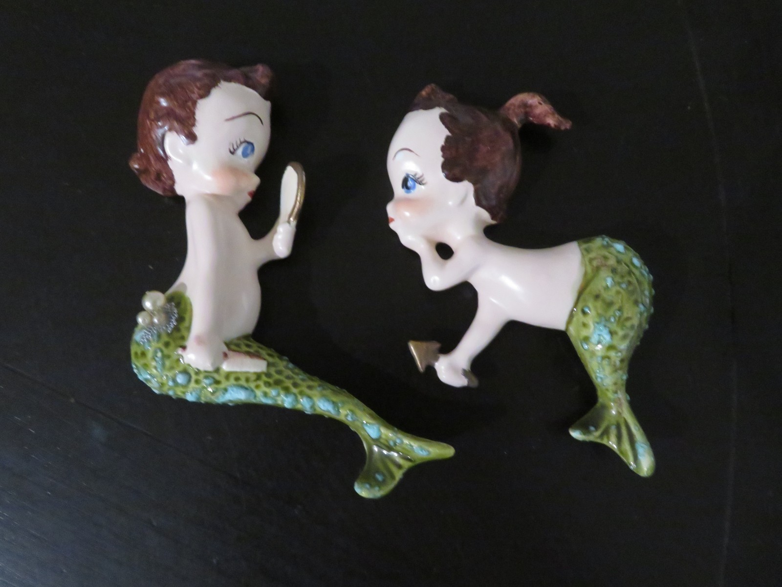 Adorable Pair Baby Mermaids w Mirror Bubbles & Cupid's Arrow MCM Wall Decor