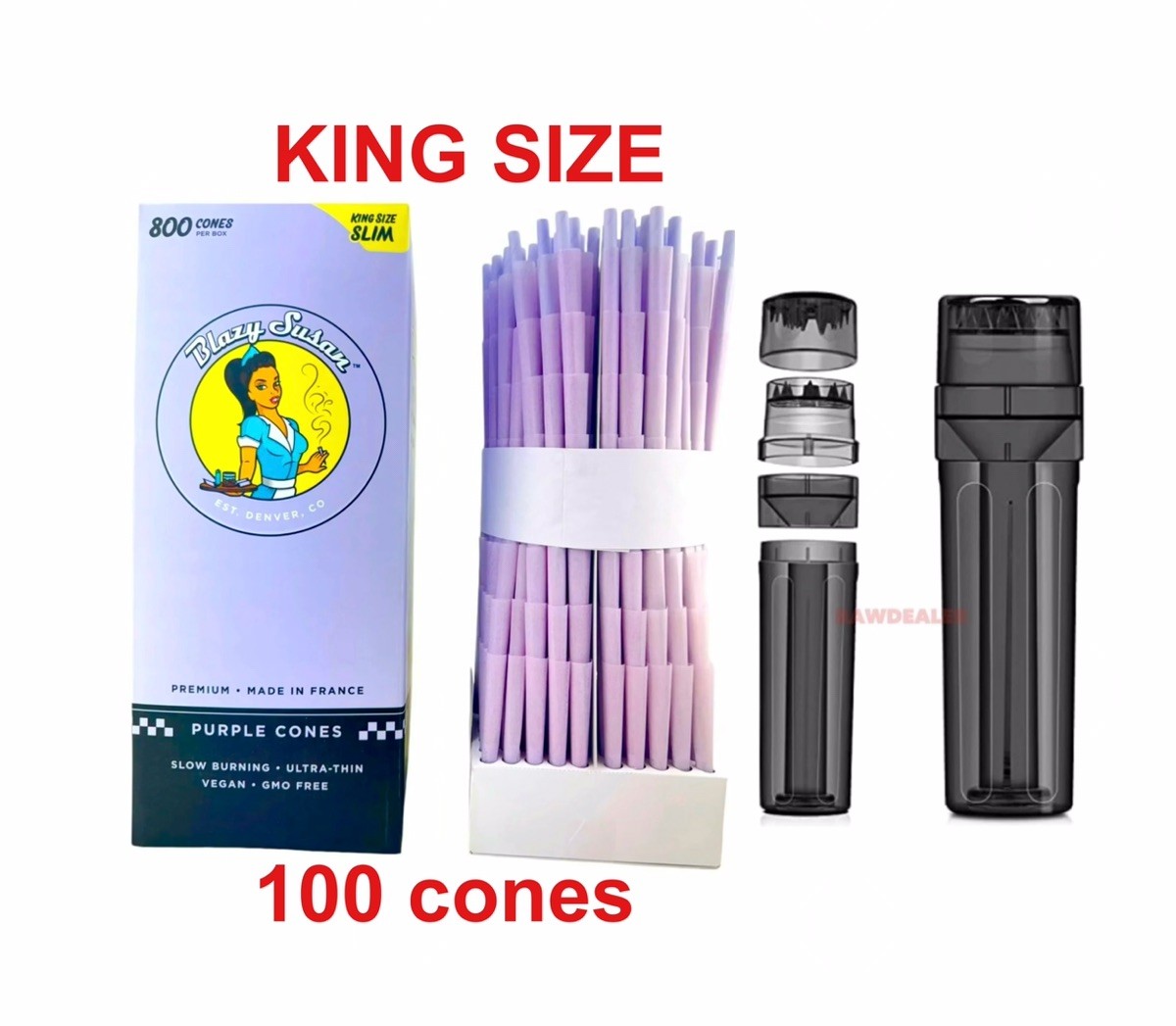 blazy susan pre rolled cone PURPLE KING size + portable 3in1 grinder Loader blazy susan pre rolled cone PURPLE KING size + portable 3in1 grinder Loader