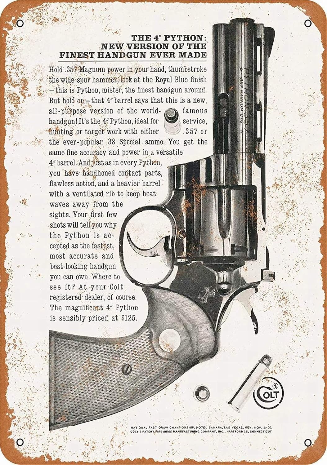 Colt Python .357 Magnums Vintage Tin Metal Signs Home Décor 8x12