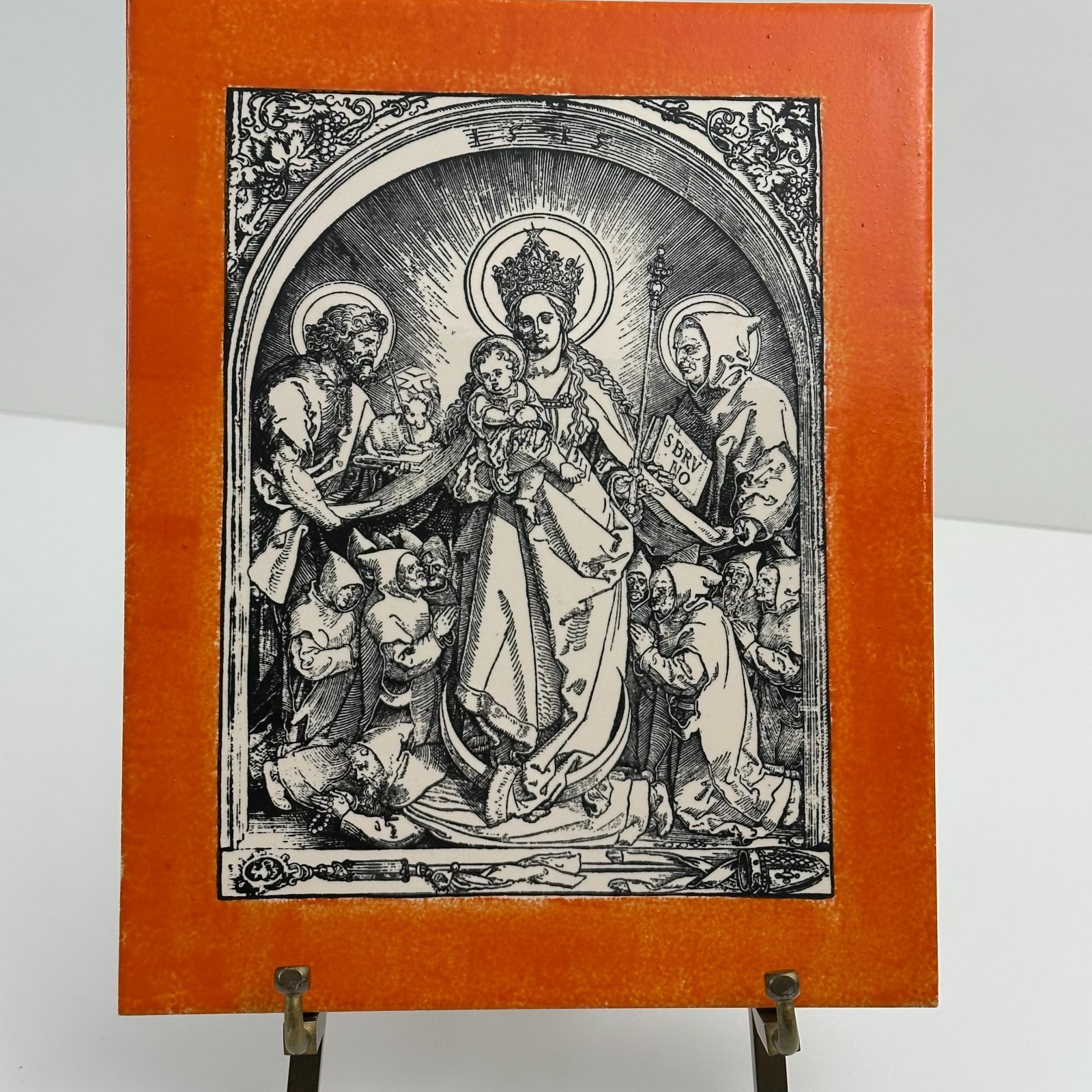 Carthusian Madonna St Bruno John Baptist Religious Tile Mexico 10x8