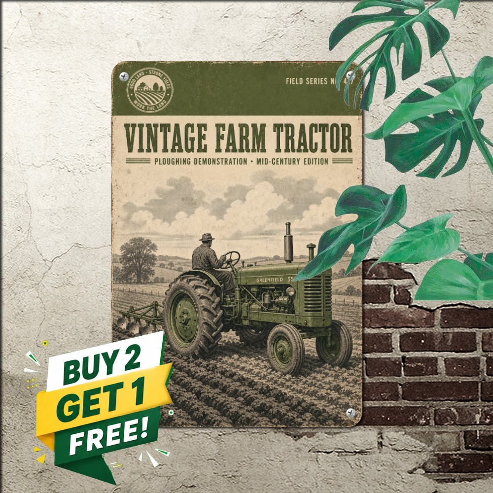 vintage green tractor rustic farm tin metal signs