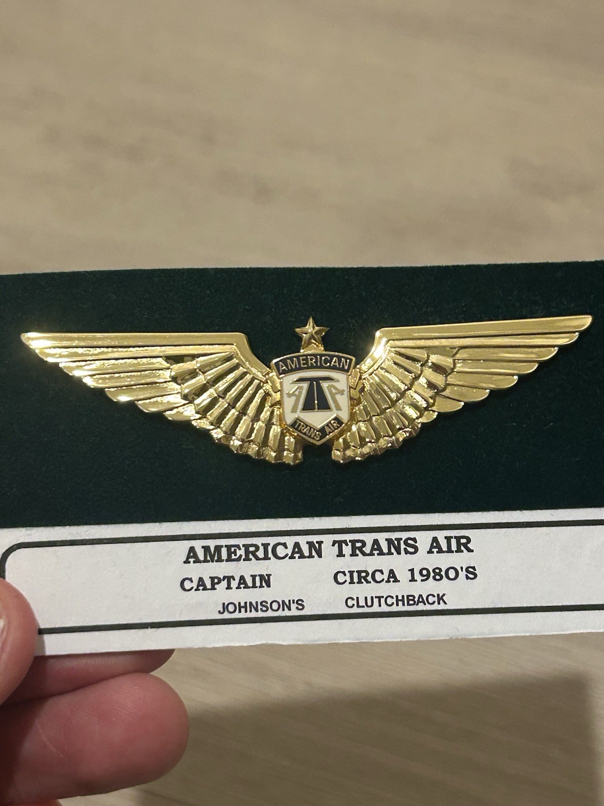 Vintage American Trans Air ATA Captain Pilot Wings Johnson's Dayton Ohio 1980’s Vintage American Trans Air ATA Captain Pilot Wings Johnson's Dayton Ohio 1980’s