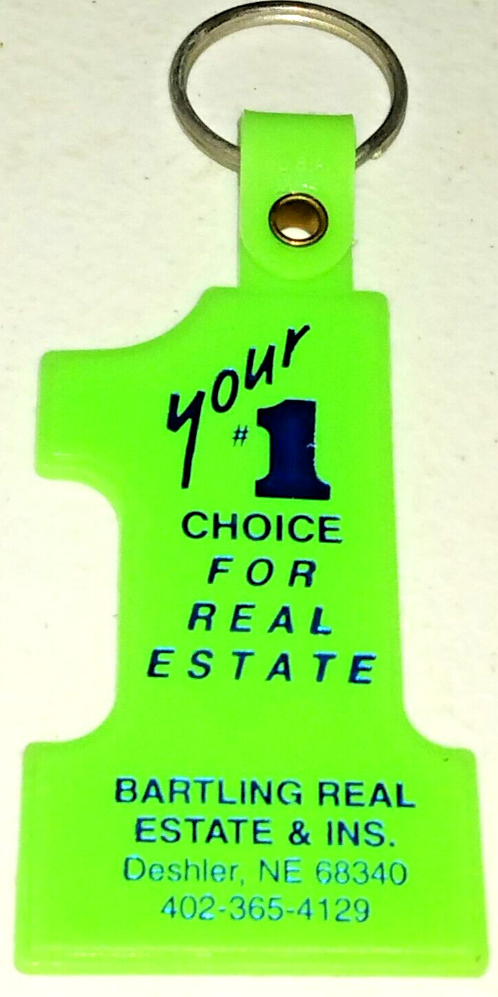 Vintage Keychain Bartling Real Estate & Insurance DESHLER NEBRASKA #1 Green K318 Vintage Keychain Bartling Real Estate & Insurance DESHLER NEBRASKA #1 Green K318
