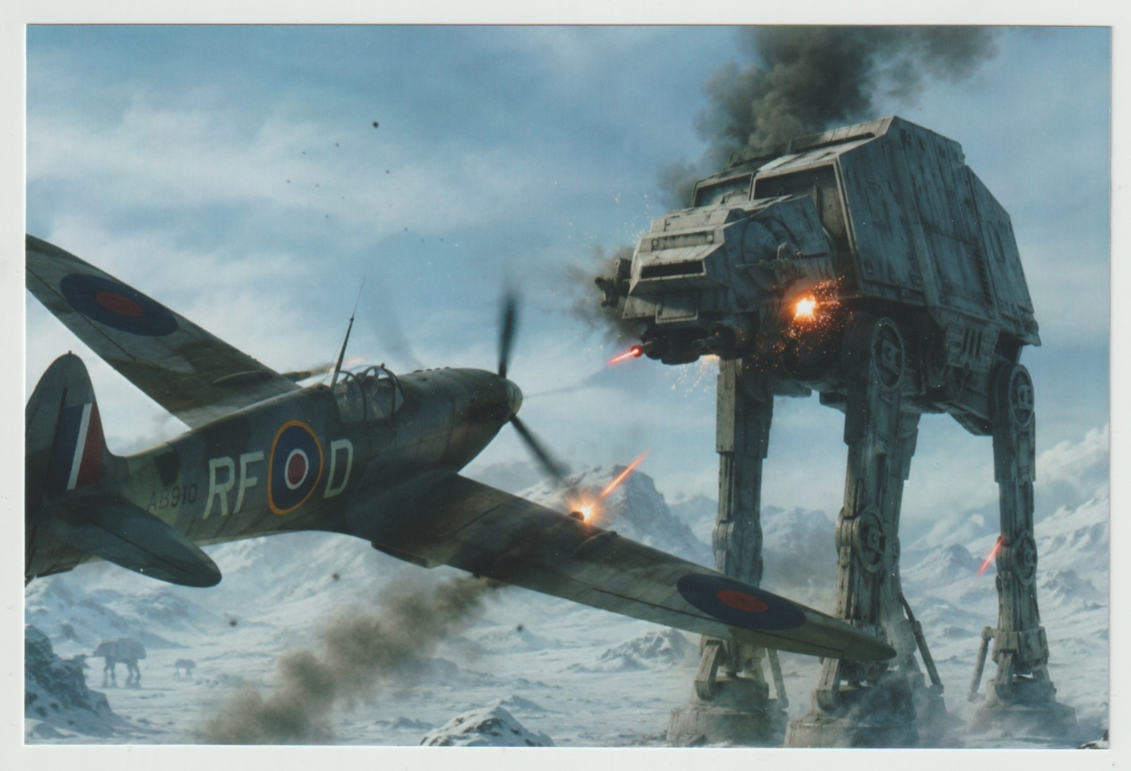 RAF Spitfire Engages Imperial Walker Print 4x6 #0531 RAF Spitfire Engages Imperial Walker Print 4x6 #0531