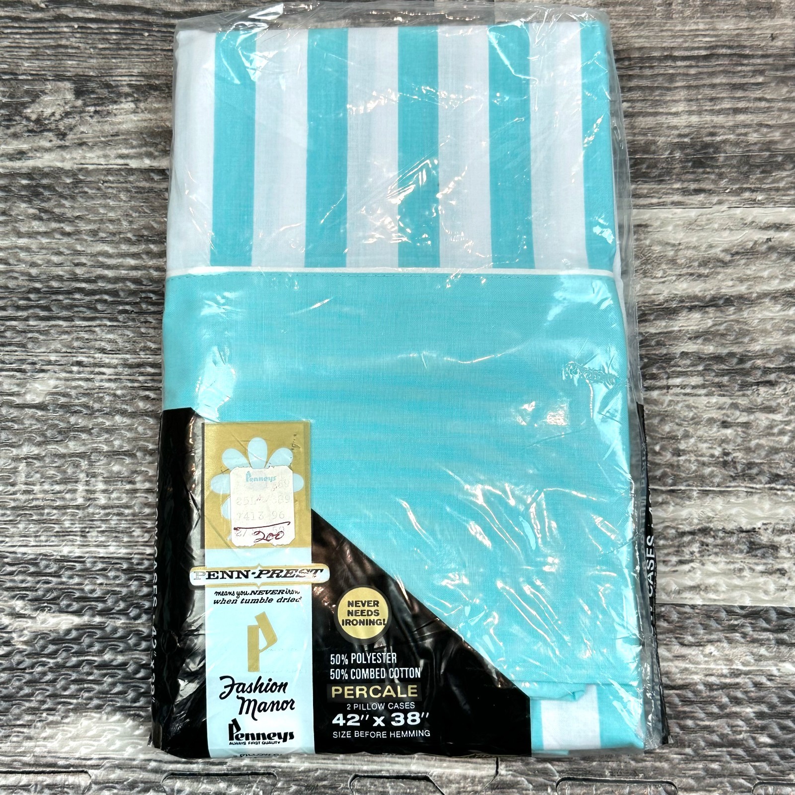VTG JC Penney Fashion Manor No Iron Percale BLUE STRIPE Standard Pillow Cases VTG JC Penney Fashion Manor No Iron Percale BLUE STRIPE Standard Pillow Cases