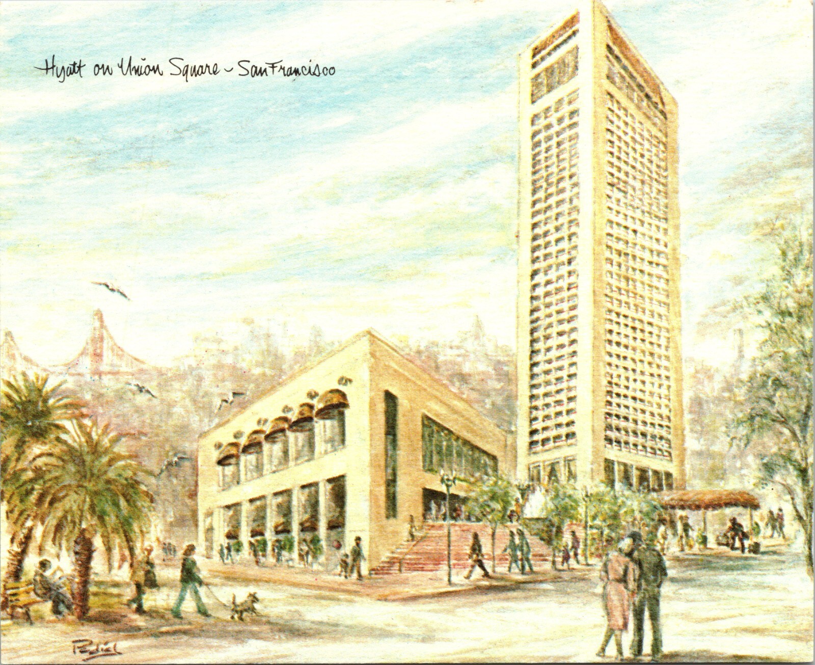 Hyatt Hotel on Union Square San Francisco California Postcard Golden Gate Bridge Hyatt Hotel on Union Square San Francisco California Postcard Golden Gate Bridge