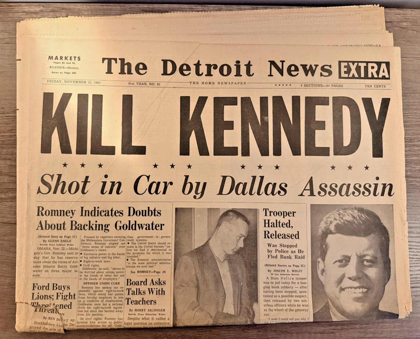 RARE 1963 Kill Kennedy Detroit News Misprint Newspaper JFK Assassination Extra