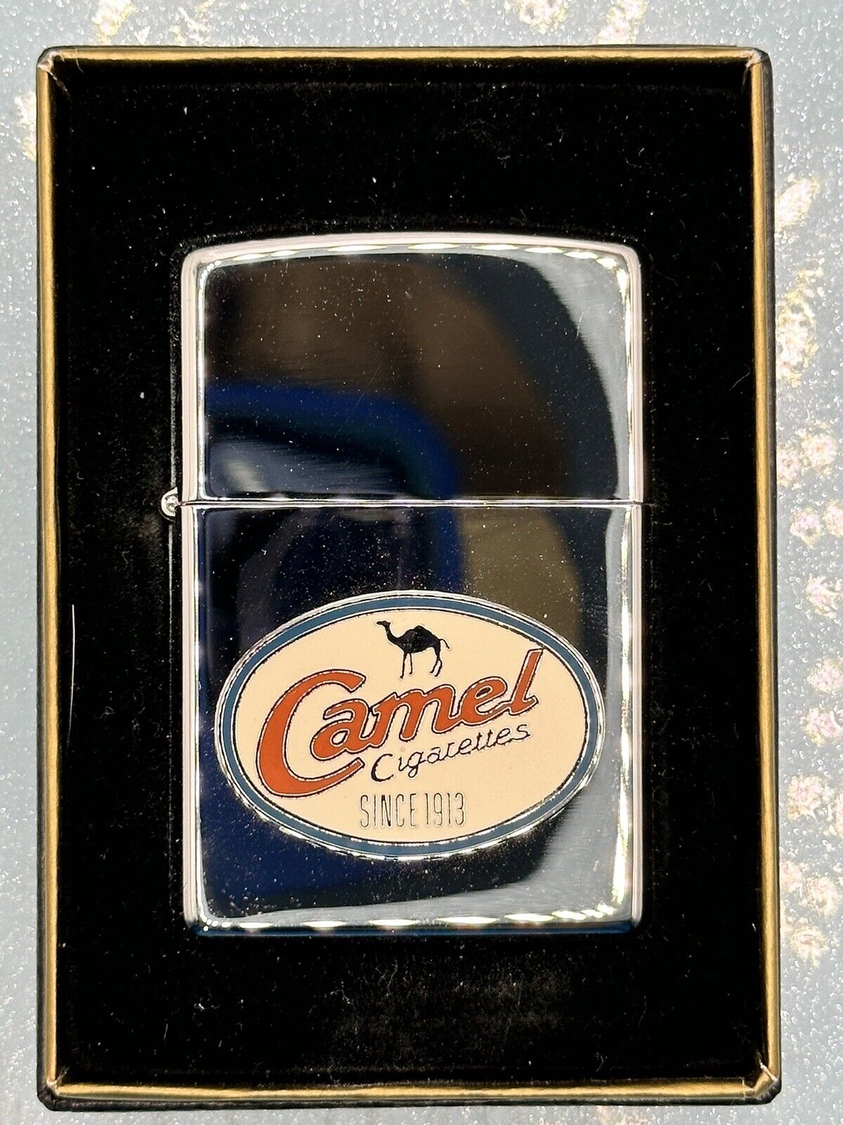 Vintage 1996 Camel Retro Emblem High Polish Chrome Zippo Lighter NEW