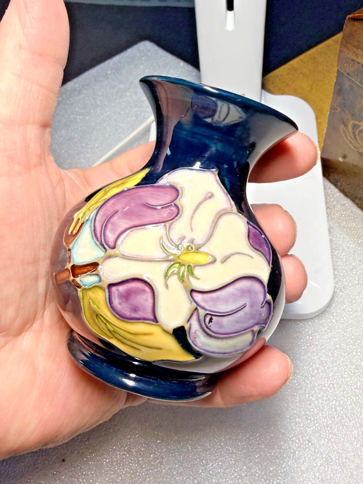 Vintage Moorcroft Bud Vase - Magnolia Pattern - Cobalt Blue - 1950s - 1990s