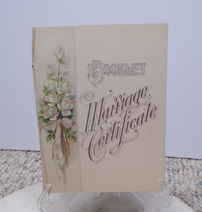 1900 Victorian Marriage Certificate Wedding COLORFUL Booklet & Writings UNUSED-B